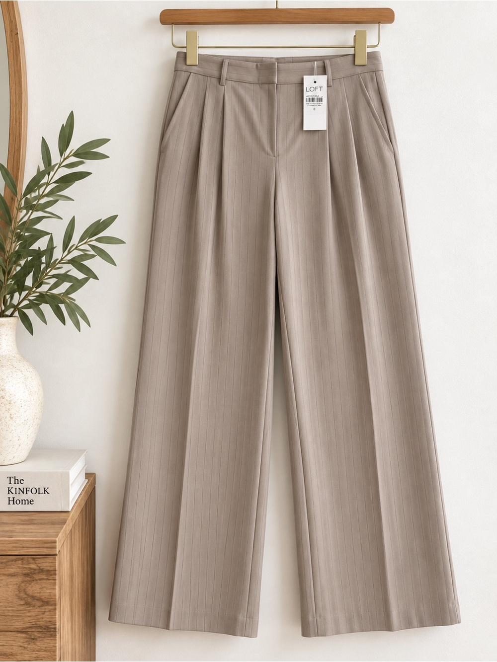 LOFT Versa Mauve Taupe Subtle Pinstripe Wide Leg Pants Size 8 NWT